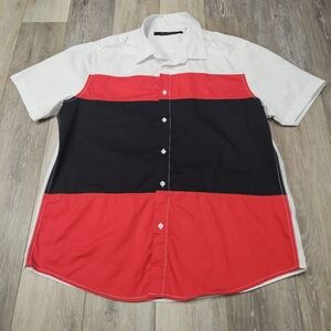 Sean John Y2K Color Block Button Down Shirt Short Sleeve Men's XL Red Blue